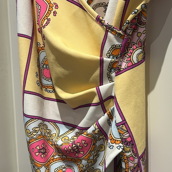 VENUS Funky Pink and Yellow Faux Wrap Asymmetrical Mini Print Sundress Size M - Picture 4 of 15